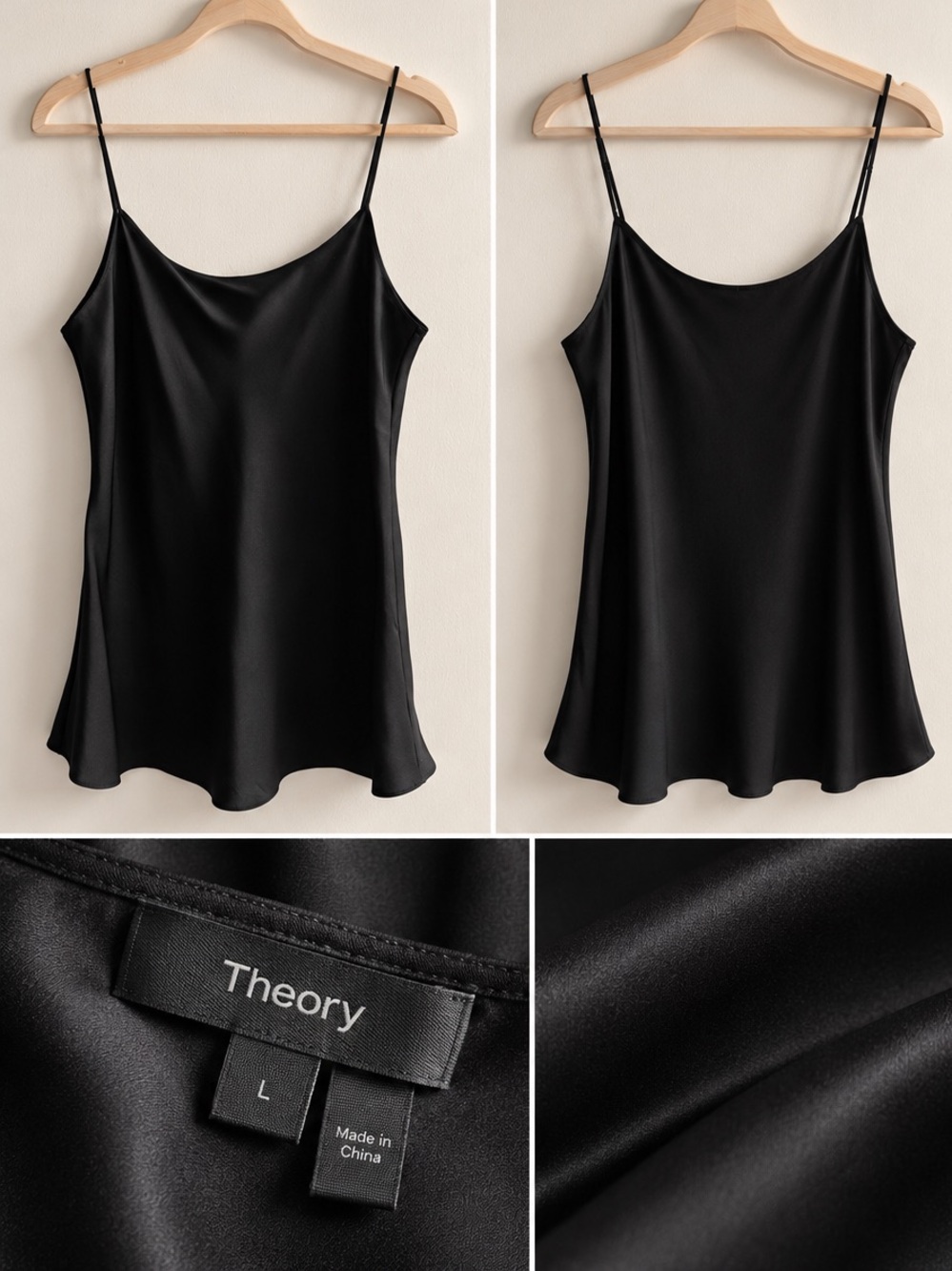 Theory Black Satin-Look Slip Camisole